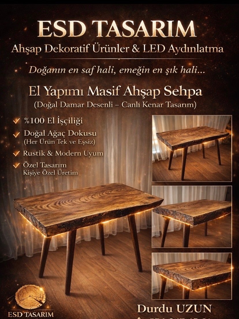 El Yapımı Masif Ahşap Sehpa